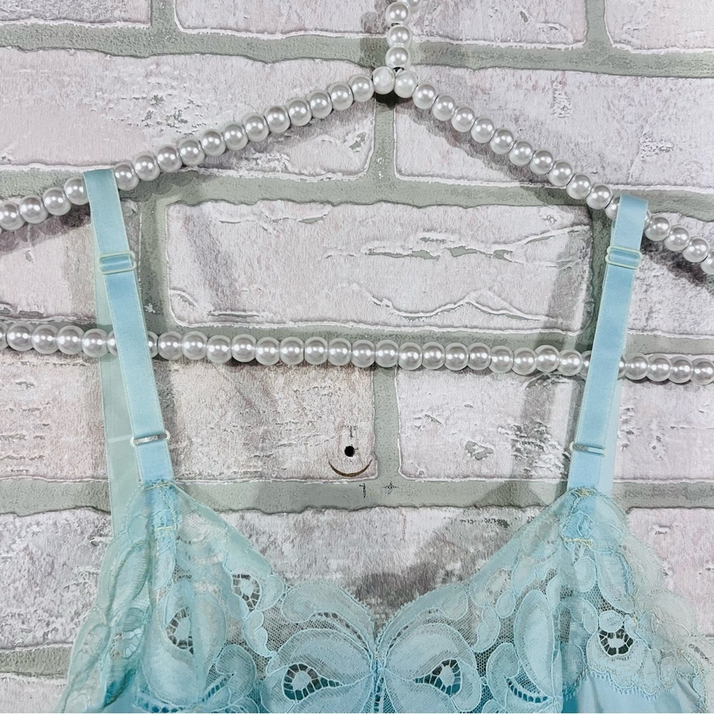 Vtg Heiress 1950s 1960s Turquoise Nylon Lace Trim Slip Dress Size 34 - Picture 7 of 16